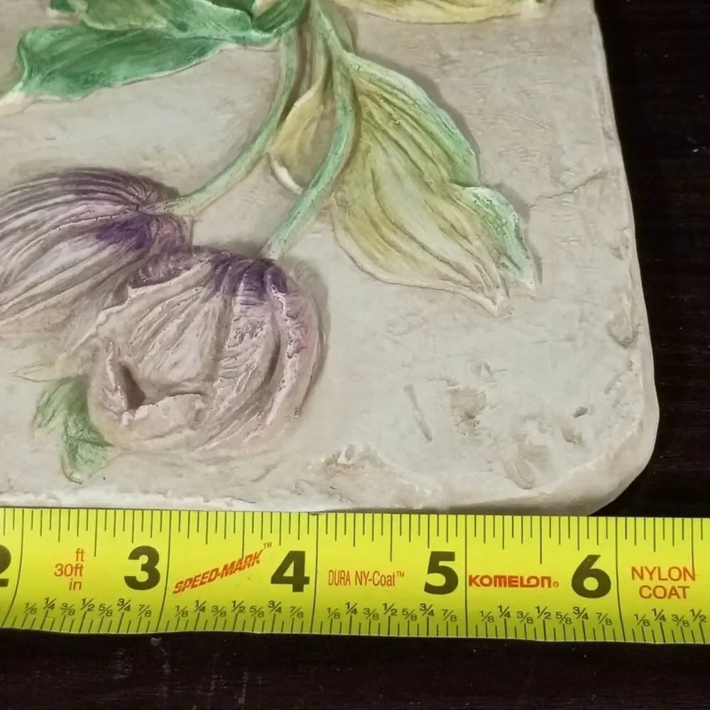 Hen-Feathers Hand-Cast Hand-Painted 3D Botanical Wall Plaque Tulip Design